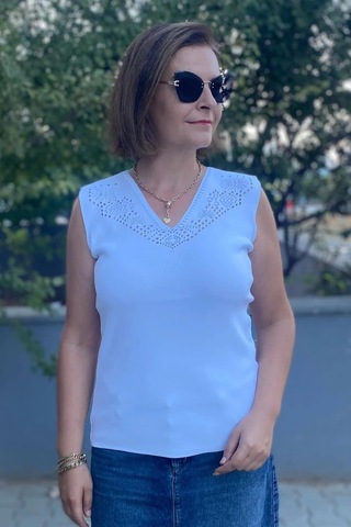 Mia Butik Kadın Lina Beyaz Merserize Kolsuz Bluz Beyaz