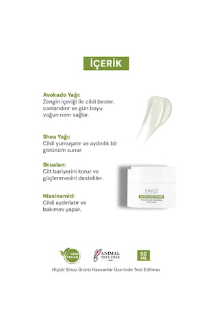 Sinoz Avokado Bomb Canlandırıcı ve Nemlendirici Yüz Bakım Kremi 50 ML