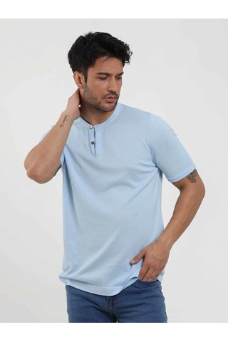 Dufy Buz Mavisi Erkek Slim Fit Düz Düğmeli O Yaka Kazak - 104636-buz Mavisi Buz Mavi