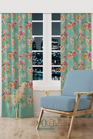 Old Flowers Pattern 4 Desenli Süet Oturma Odası Salon Fon Perde Ekstrafor Büzgü 2 Kanat Prd-1034 Çok Renkli