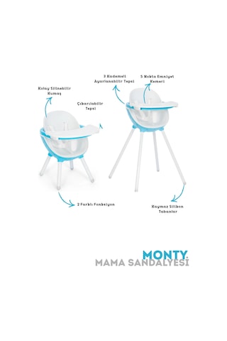 Monty Mama Sandalyesi 3 Kademeli Tabla Kaymaz Tabanlı Geniş Oturma Alanlı 6ay-9yaş Minderli