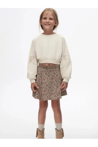 Kız Çocuk Pamuklu Orta Kalınlık Crop Sweatshirt-14713 KREM