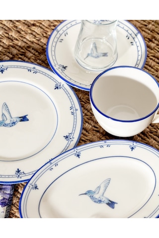 Madame Coco Oiseau 2 Kişilik 10 Parça İkram Yemek Seti - Mavi/beyaz 8684427282304 Çok Renkli