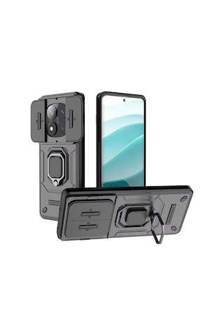 Microcase Xiaomi Poco M8 / Redmi Note 15 5g İle Uyumlu Kamera Kapaklı Manyetik Mıknatıslı Yüzük Standlı Kılıf-al5128 Siyah