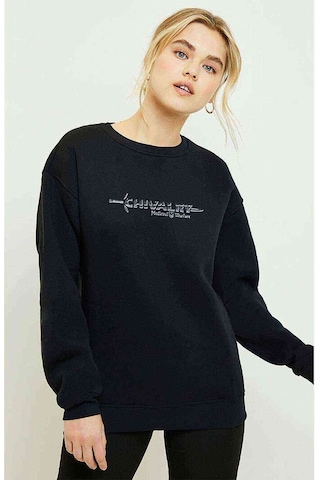 Chivalry Baskılı Siyah Kadın Sweatshirt