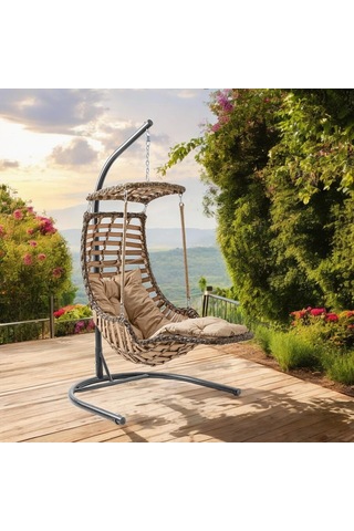Tr Alaçatı Plus Tekli Rattan Bahçe Balkon Salıncağı Açık Kahve 120 Kg Taşıma Kapasitesi Diğer