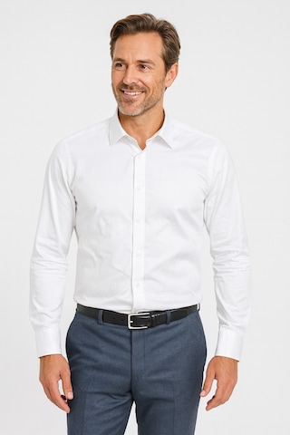 Erkek Klasik Gömlek Pamuklu Esnek Kumaş,slim Fit Uzun Kollu, Fransız Manşetli Plus Scorpion Beyaz