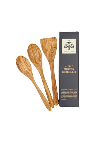 Demy Craft El Yapımı Zeytin Ağacı Mutfak Seti 3 Parça Doğal Ahşap Kaşık Ve Spatula Seti / 30 Cm Genel