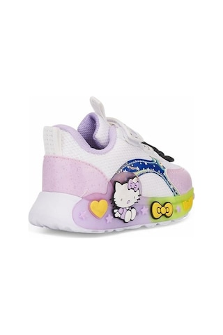 Günlük Kız Çocuk Spor Ayakkabı Hello Kitty Simli Süs Detay Işıklı Taban Lastik Bağcık Sneaker 120 Beyaz - Lila Simli