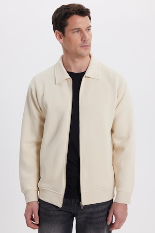 Tudors Unisex Relax Fit Rahat Kesim Pamuklu İç Polarlı Fermuarlı Bej Polo Yaka Flato Cepli Sweatshirt Hırka-41998 Bej