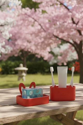 Oxyteez Dekoratif Banyo Sabunluk Seti Kırmızı Renk Reçine Tasarım Ev Ve Ofis Dekorasyonu