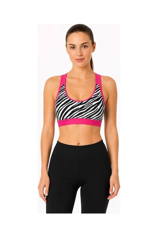 Neco Giyim Kadın Zebra Desenli Çapraz Askılı Destekli Spor Büstiyer Pembe