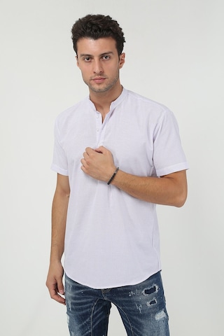 Erkek Hakim Yaka Yarım Patlı Ekoseli Kısa Kollu Slim Fit Gömlek 21y-4300602-01 Lila Lila