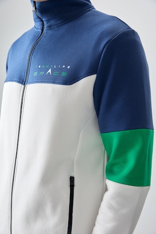 Tommy Life Ekru - İndigo Dik Yaka Renk Geçişli İçi Polarlı Erkek Eşofman Takımı - 85186 Ekru