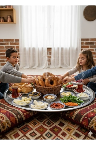 Yemek Tepsisi Çelik Yer Sofrası 80 Cm Paslanmaz Sunum Sinisi No:85 Metalik Gri
