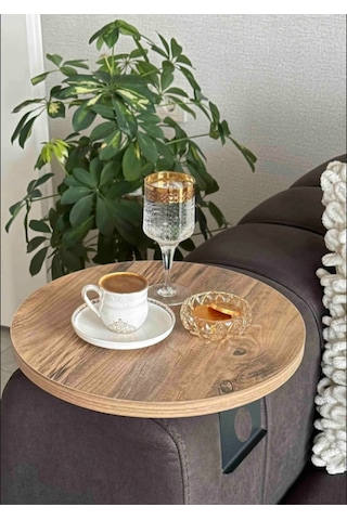 Açık Ceviz Yan Sehpa Koltuk Yanı Sehpa Kolda Ayarlanabilir Tepsi