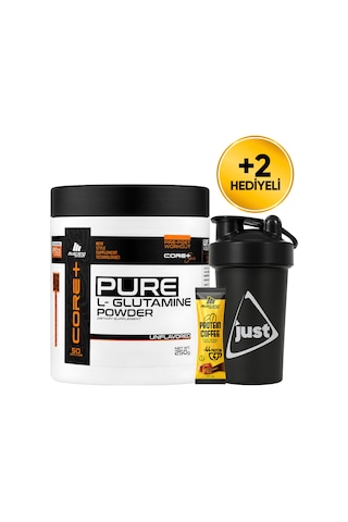 Mustang Nutrition Core+ Pure L-glutamine Powder 250 Gr Glutamin 50 Servis + Shaker + Protein Kahve Hediyeli Aromasız
