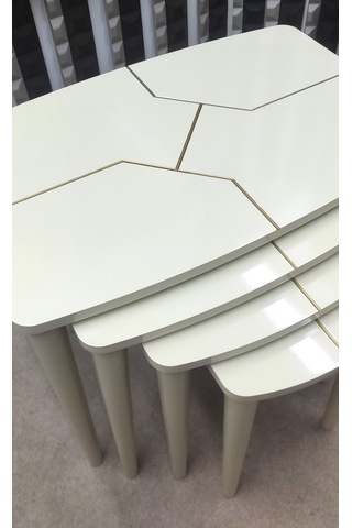 4 Lü Mdf Lam Ahşap Zigon Sehpa Krem - Gold