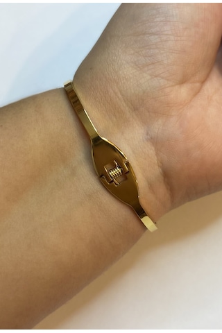 Kadın Tek Lacivert Renk Yonca Model Çelik Bilezik Gold