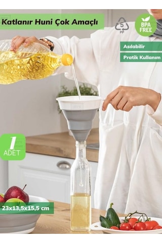 Huni Katlanır Mutfak Hunisi Silikon Huni Bpa Free Beyaz Gri