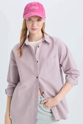 DeFacto Coool Oversize Geniş Kalıp Çizgili Oxford Uzun Kollu Gömlek E1807AX24WNBR467 Bordo