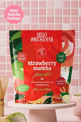 Strawberry Matcha Powder - Çilek Aromalı Matcha Tozu Doypack, 25 Gr