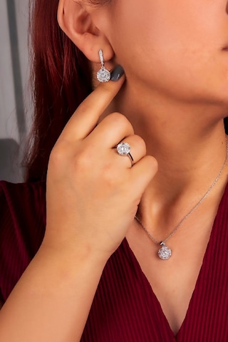 925 Ayar Gümüş Rodyumlu Baget Geçişli Zirkon Taşlı Bayan Takı Seti -8242 Gümüş