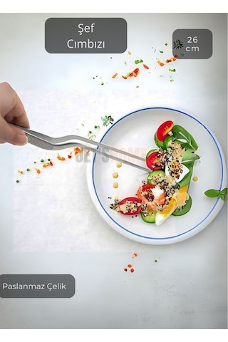 Kıvrımlı Şef Cımbızı Paslanmaz Dekor Cımbızı Çelik Yemek Cımbızı Maşa 26 Cm Gri