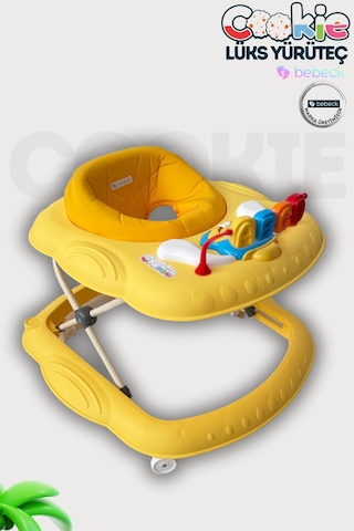 Cookie Ayarlanabilen Müzikli Yumuşak Pedli Lüks Yürüteç Sarı