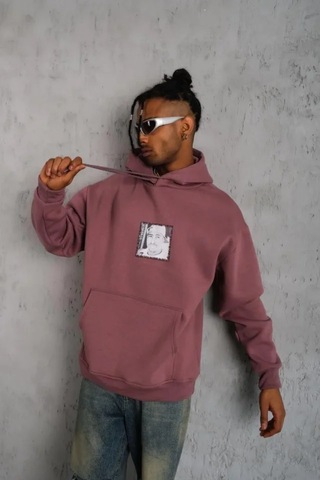 Veraura Lifestyle Erkek Ön Arka Baskılı Kapşonlu Sweat - Gül Kurusu Gülkurusu