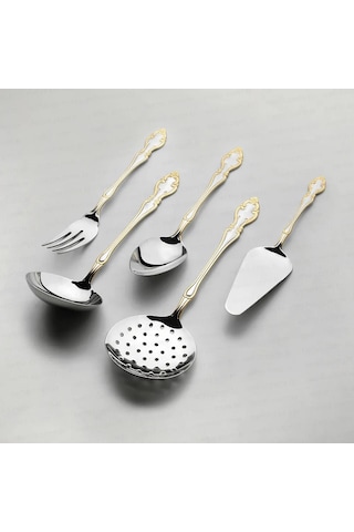 Nehir Adriana Altın Sade 5 Parça Paslanmaz Çelik Servis Takımı