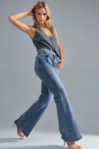 Hiccup Squalo Yüksek Bel Paça Genişleyen Kot Pantolon Orta Mavi Denim