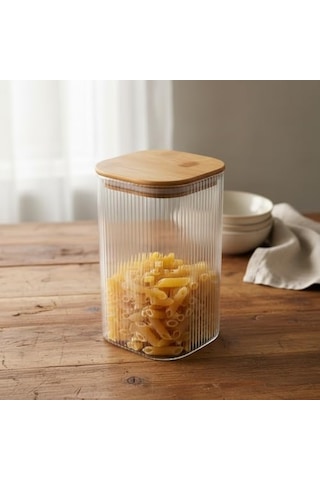 10x20 Cm Bambu Kapaklı Kare Cam Saklama Kavanozu - Vakumlu Ekstra Uzun Boy Şeffaf Erzak Kabı Spagetti Makarna Bakliya Diğer