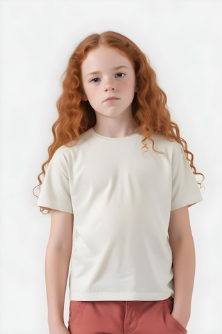 Fyk Kids Kız Çocuk Yuvarlak Yaka Penye T-shirt Krem
