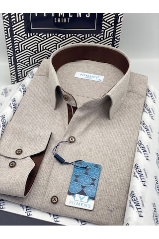 Klasik Uzun Kol Keten Cotton Hediye Kutulu Erkek Gömlek Fs-001261 - Bej-1759