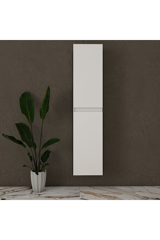 Özceden Asma Banyo Boy Dolabı 130 X 35Cm Parlak Beyaz Mdf Beyaz