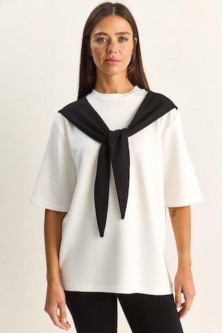 Shade Kadın Şal Detaylı Oversize Basic T-shirt 1094 60286118 - Beyaz-siyah Beyaz - Siyah
