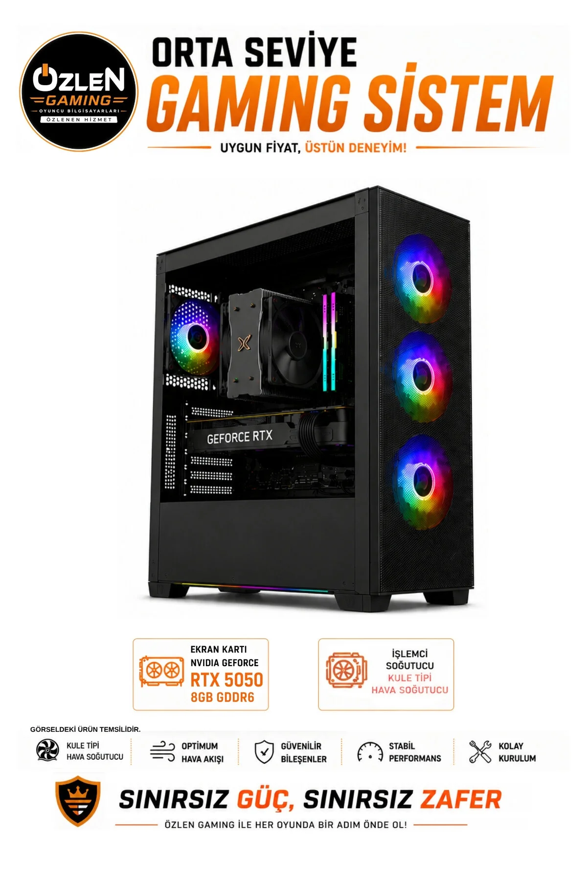 Özlen X1 OZLN-AMD5-5050-16-500 Reyzen 5 5500 8 GB 16 GB 500 GB SSD RTX 5050 W11P Masaüstü Oyuncu Bilgisayarı