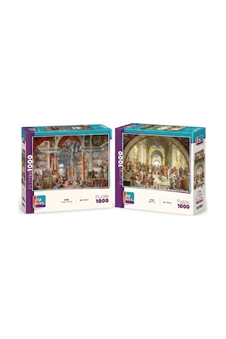 Modern Roma Ve Atina Okulu İkili Set - 2 X 1000 Parça Manzara İkili Puzzle Seti