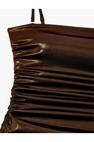 Koton Çıkarılabilir Askılı Drapeli Varak Baskılı Parlak Straplez Mayo Bronz 6sak20076mm Çok Renkli