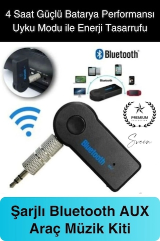 Şarjlı Blutooth Aux Araç Kiti Müzik Ses Alıcı Adaptörü 3.5mm Jak Tv Telefon Kablosuz Bağlantı