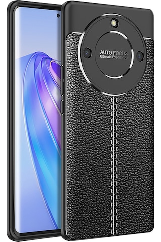Honor X9a 5G Leather Serisi Deri Efekt Silikon Kılıf-Siyah AL3337