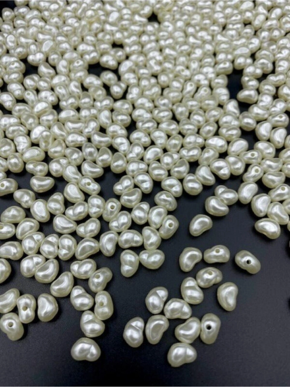 50gr Formsuz Şekilsiz Krem Renk Plastik Lüks Inci Boncuk, Yamuk Inci 250 Adet