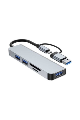 Fortunelane Usb3.0 5gbps + 3xusb2.0 + Sd/tf Okuyucu 5-in-1 Hub: Alüminyum Gövde, Gri Renk Type-c'den Usb'ye Çevirici