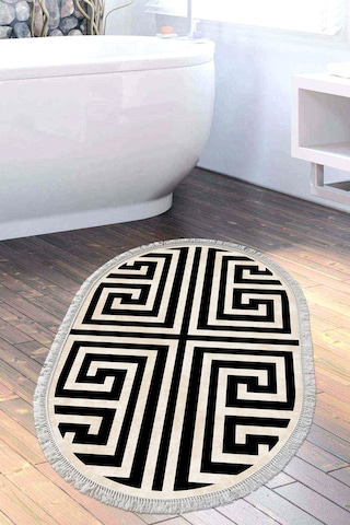 Eko Trend Djt Banyo Paspası Yıkanabilir Kaymaz Taban 658m Oval Modern Siyah