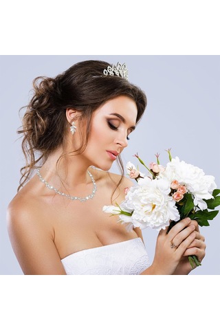 4 Adet Kristal Rhinestone Düğün Seti Kadınlar İçin Gümüş Düğün Kolye Ve Küpe Seti Gelin Nedime Balo Kostüm Çok Renkli