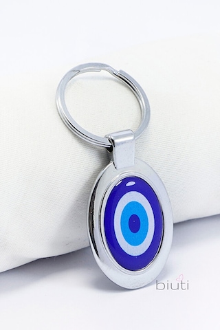 Mavi Nazar Boncuğu Tek Taraflı Metal Anahtarlık, Hediyelik Nazarl 75180811