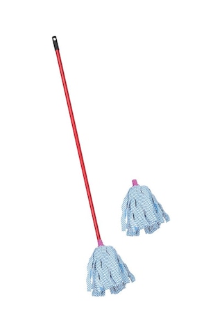 Standart Mop Temizlik Kovalarıyla Uyumlu Sap Ve Paspas Seti, 120cm Vidalı Metal Sap + 2 Adet Paspas