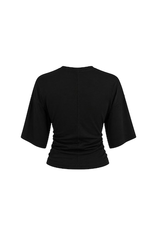 Mixray 2102 Kadın Modal Büzgü Detaylı Dökümlü Soft T-shirt Siyah