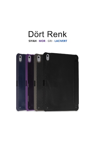 Fuchsia Apple Uyumlu iPad Air 11 2024-2025 İle Renkli Karbon Trifolding Kalem Bölmeli Tablet Kılıfı Kapaklı Kılıf